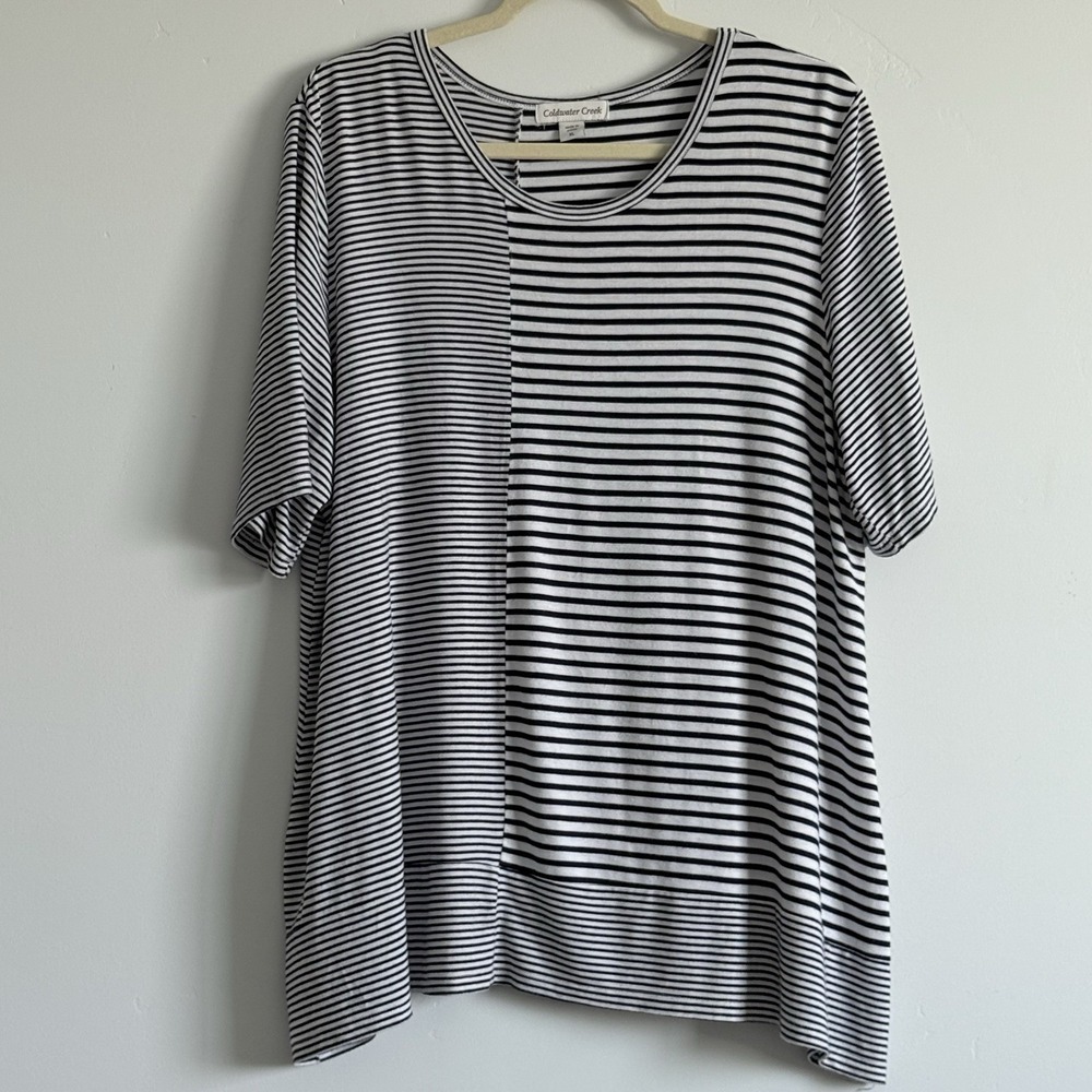 Coldwater Creek Striped Tee Blue XL Stretch Comfort Relaxed Coastal Nautical
